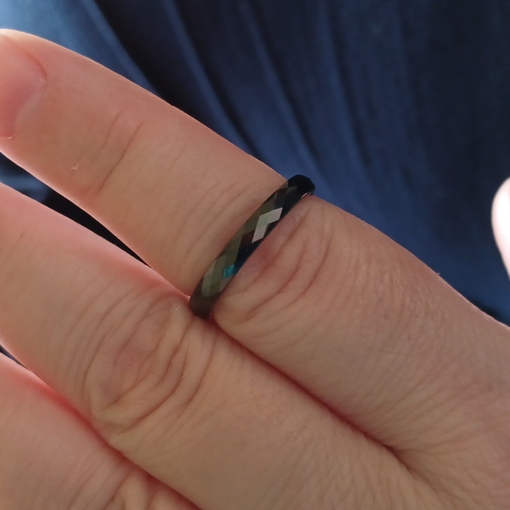 Black Obsidian Diamond Cut Ring Band Size: 9